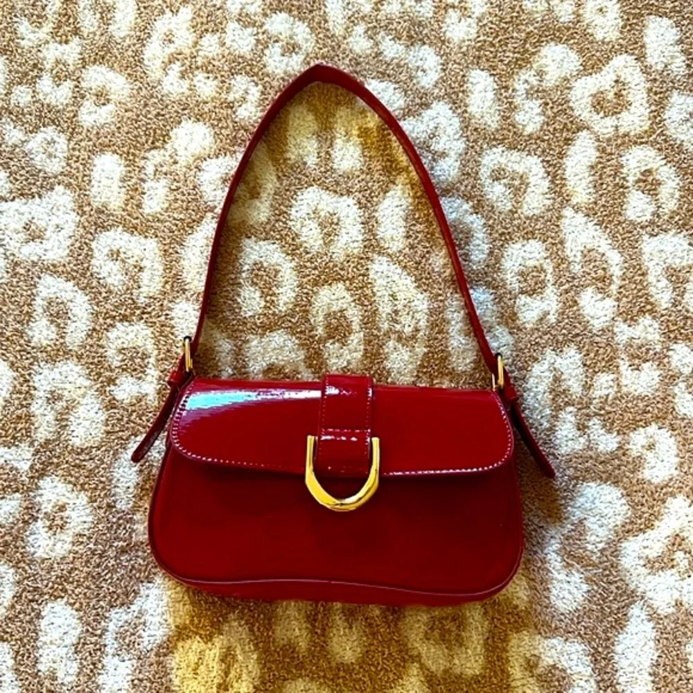 90s Faux Patent Leather Red Shoulder Bag - Picture 2 of 6